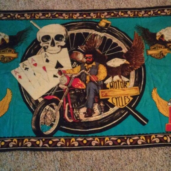 Rare Vintage Ha-Va-Ti Motorcycle Club Tapestry - Eagles/Skulls/Aces - Picture 7 of 11